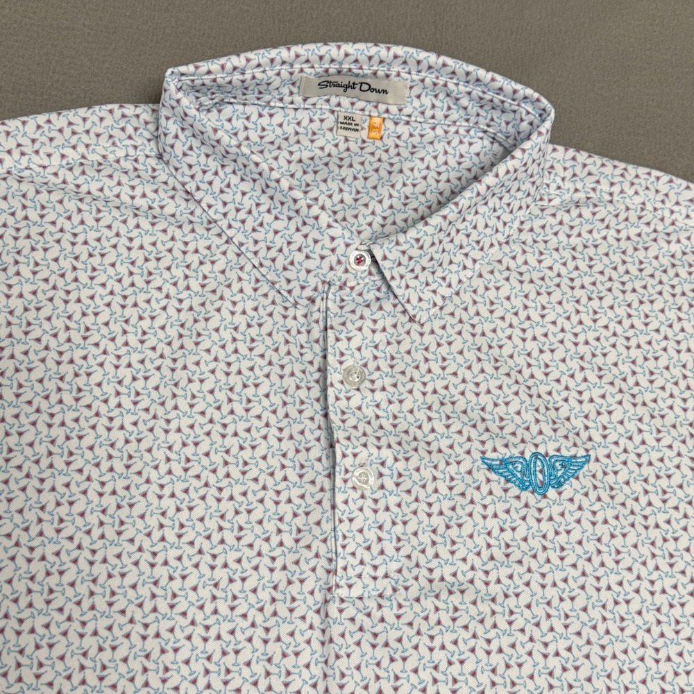 Straight Down Polo Shirt Mens XXL White Martini Print Olympic Club Golf